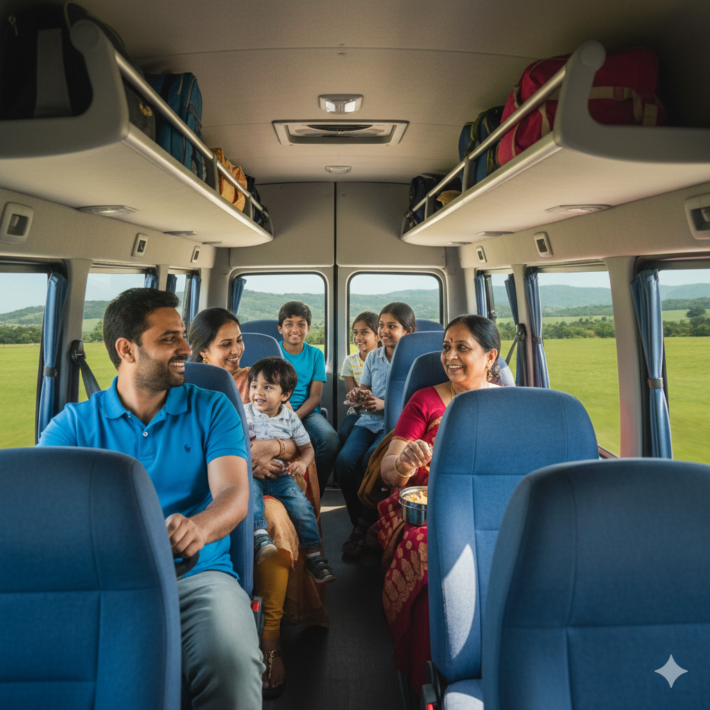 Family trip in tempo traveller