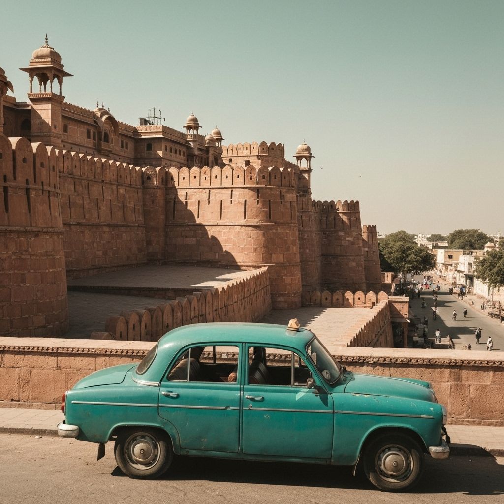 Bikaner Fort with taxi in foreground